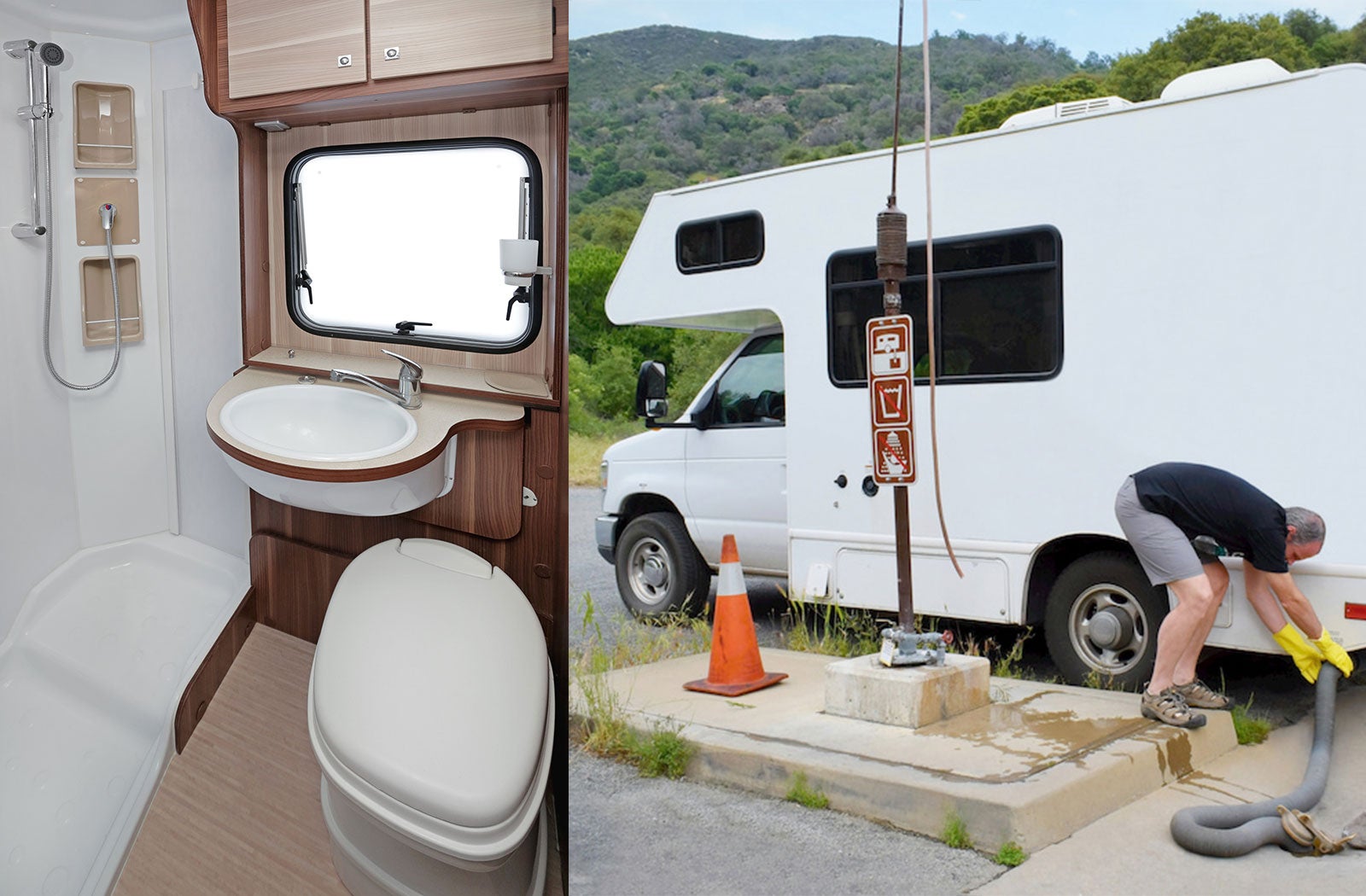 Portable RV/camper toilet and holding tank setup in Maumelle, Arkansas