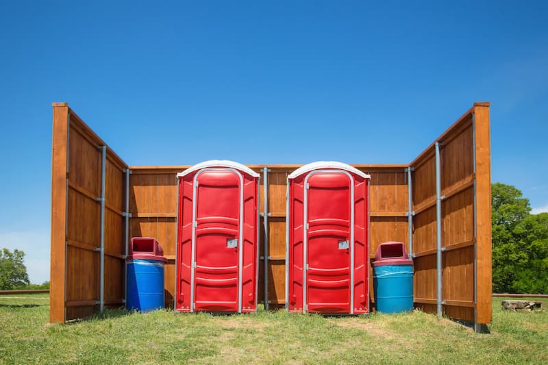 Short-term porta potty units staged for delivery in Maumelle, Arkansas